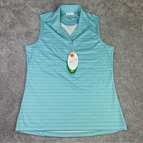 Greg Norman Collection Tops - Greg Norman Sleeveless Golf Polo Shirt Women’s Large Blue Dots Play Dry ML75